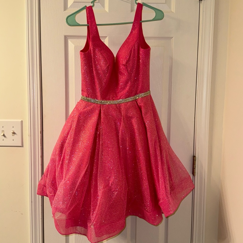 Right candy pink glittery cocktail dress